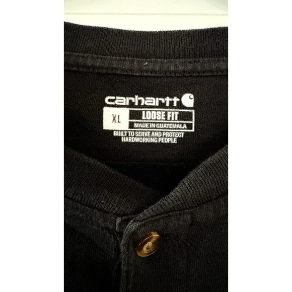 Carhartt Loose Fit Henley T-Shirt Black XL Workwear Short Sleeve Pocket Tee - Picture 2 of 5